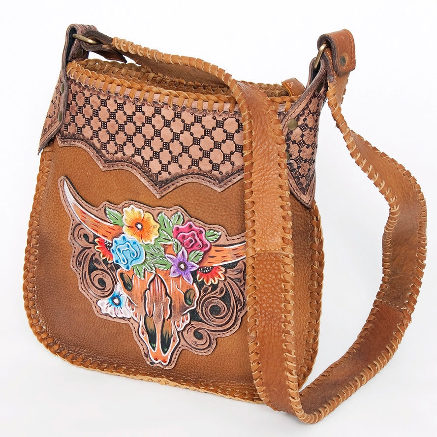128A Cross Body Hand Tooled Leather Women Bag Purse