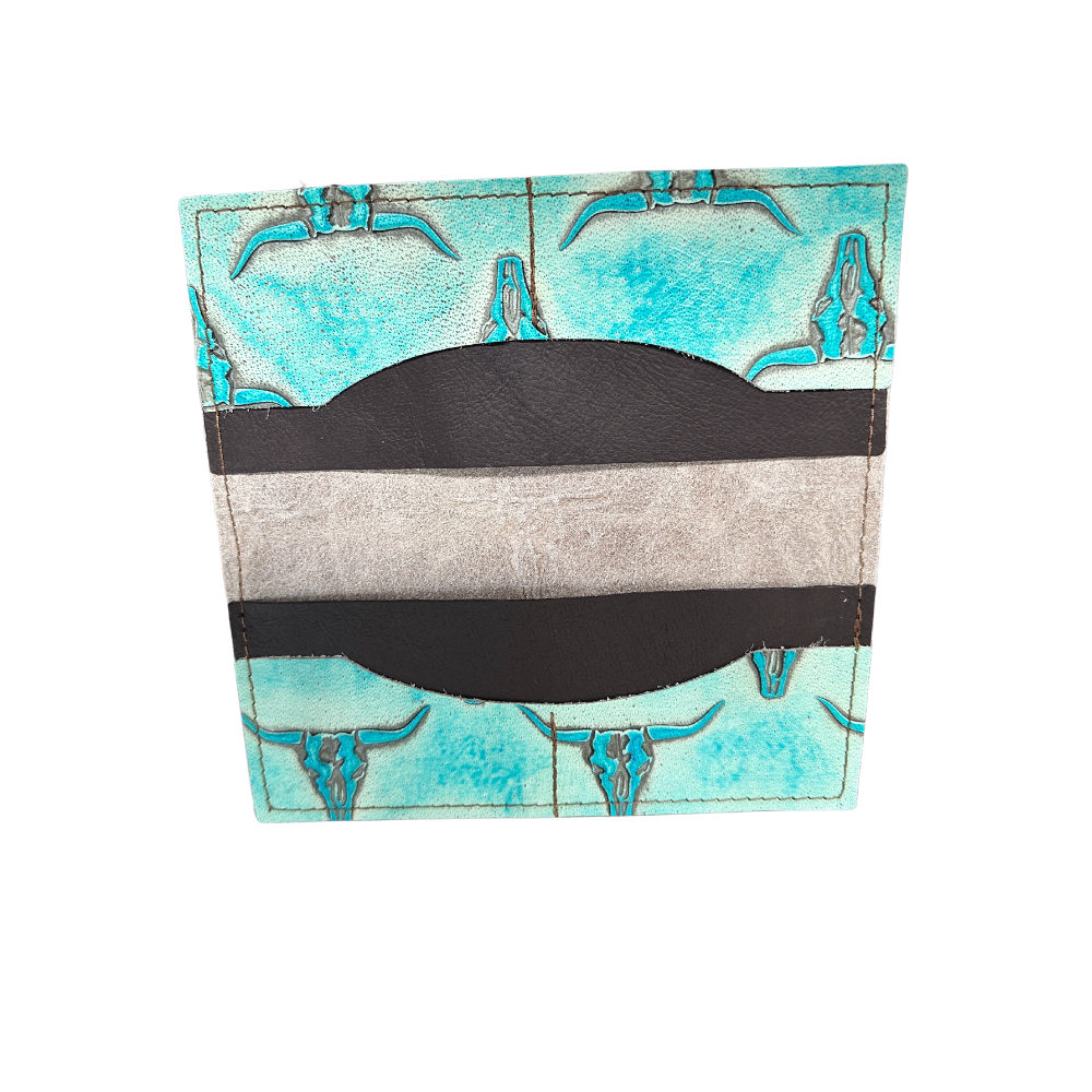 Embossed Leather Wallet-Turquoise Steer Head 304L | Multi