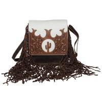 Bewdy Tooling Leather Flap Sling Cowhide Bag With Fringes