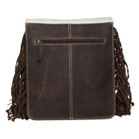 Bewdy Tooling Leather Flap Sling Cowhide Bag With Fringes