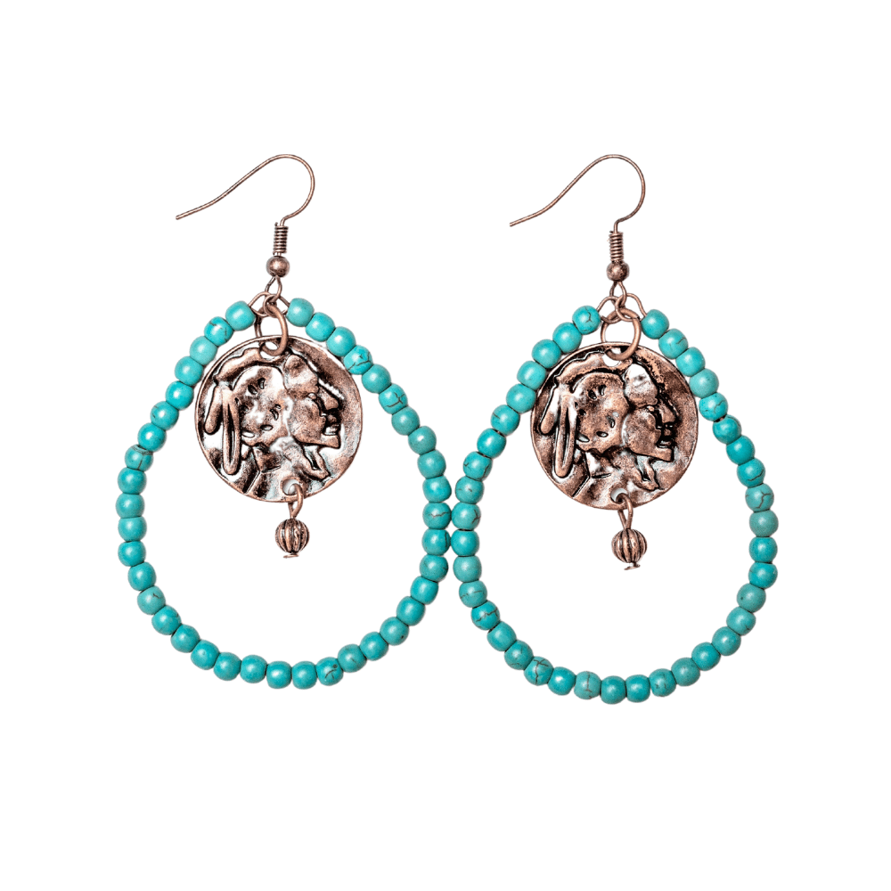 West & Co - Worn Cooper & Around Turq Earrings with Indian Charm