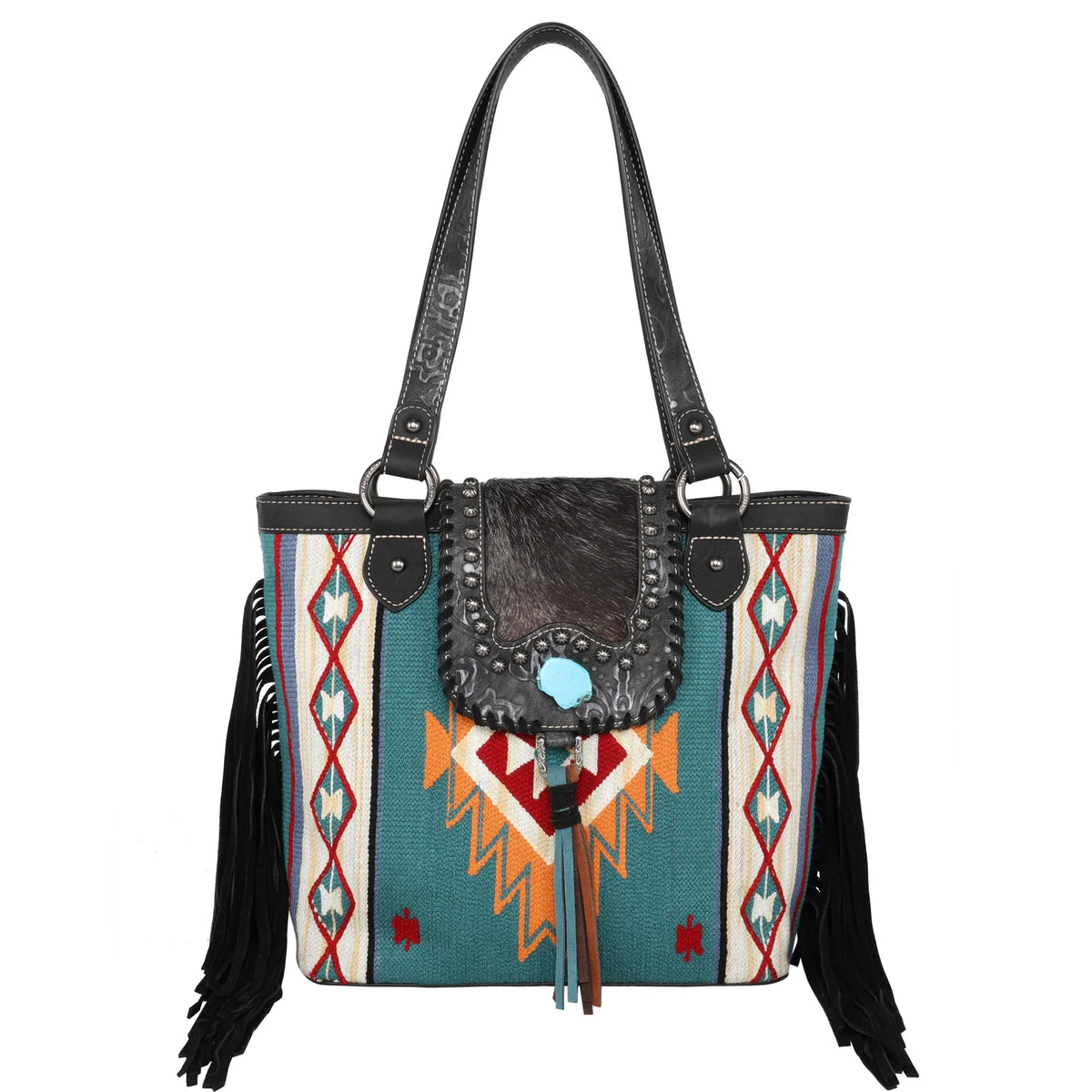 MW1215G-8317 Montana West Hair-On Cowhide Aztec Tote | Black