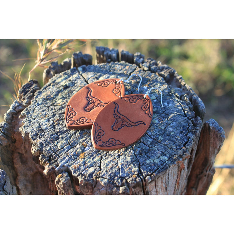 Love Lacey - Solid Embossed Almond Earrings- Longhorn (Brunette Brown)